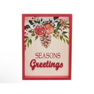 SEASONS Greetings Christmas Sign Decor Wooden Tabletop Holidays Mantel Shelf NWT